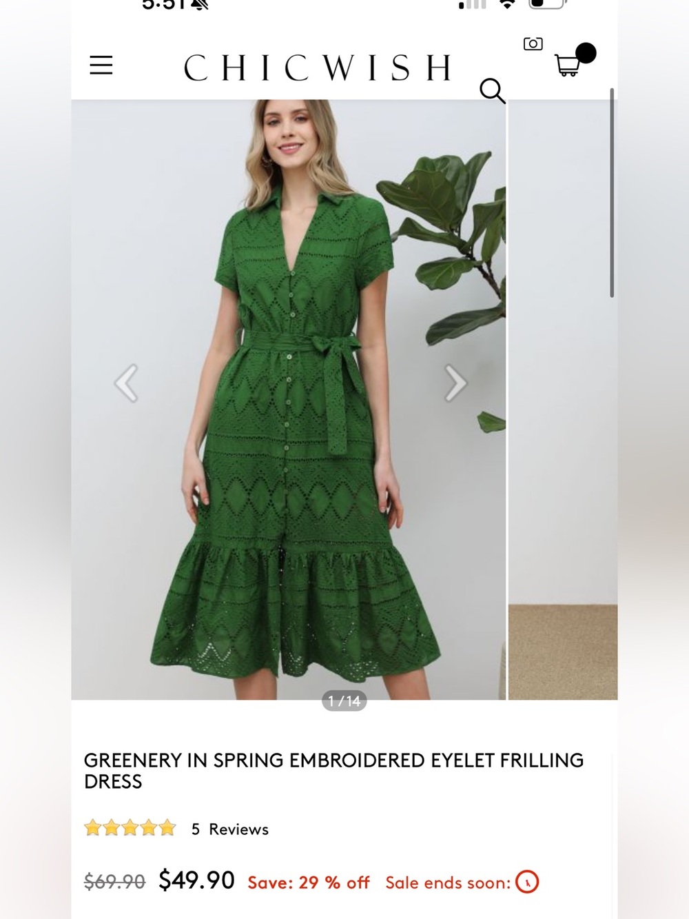 Chicwish Emerald Eyelet Belted Midi Dress - Picture 2 of 11